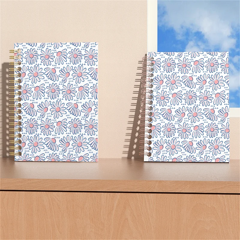 Customized A5 Hardcover Floral Spiral Notebook with Daisy Pattern