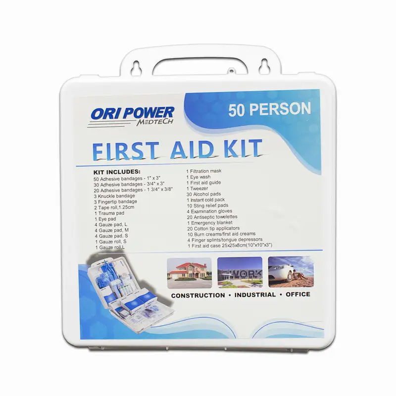 OP hot selling 50 person custom waterproof first aid box with supplies for home workplace
