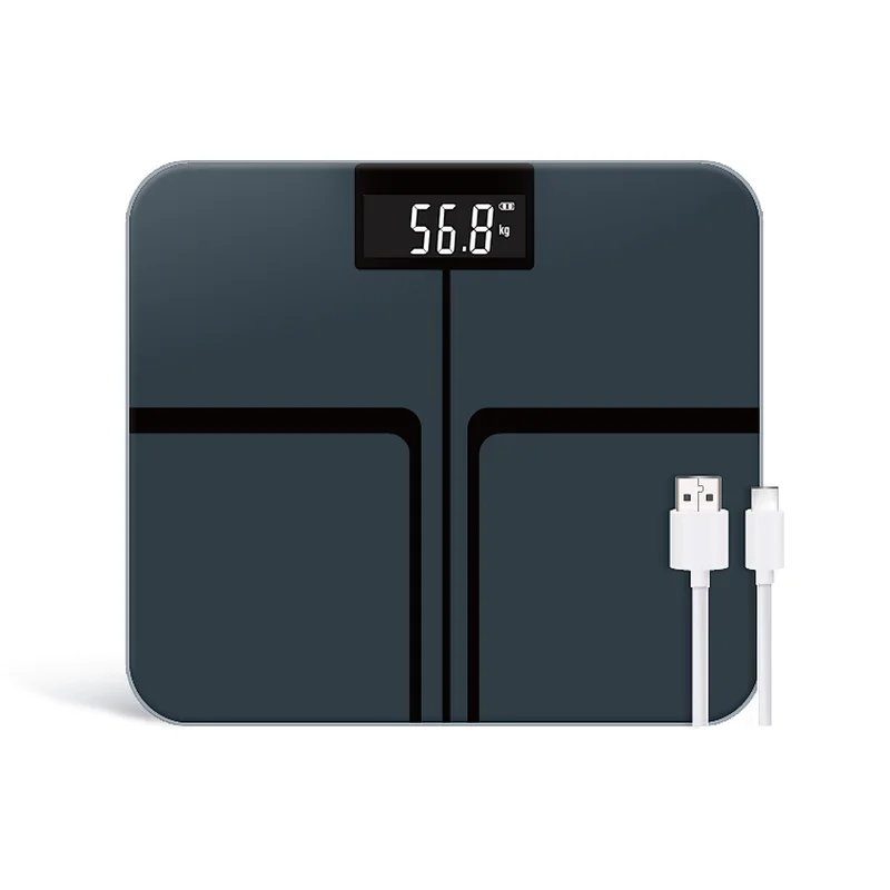 tempered glass platform rechargeable bathroom scale