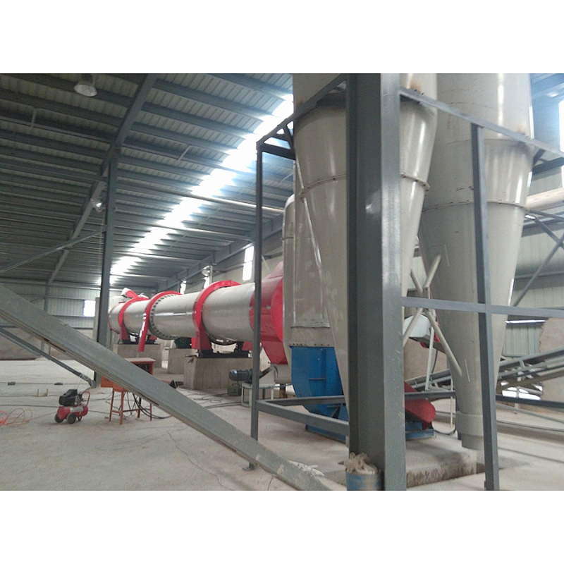 A tumble dryer is installed in the wood pellet production line for drying wood chips.