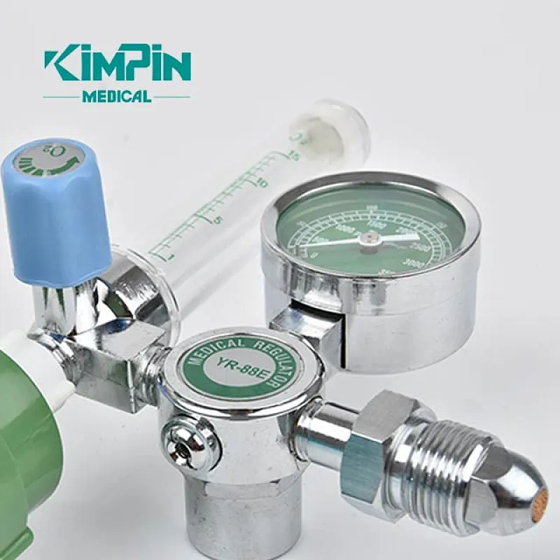 Oxygen Pressure Gas Regulator Inhaler O2 Pressure Reducer Oxygen Gauge Flow Meter, Buoy Type Male Thread and Tube
