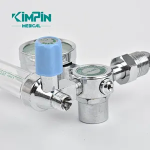 Oxygen Pressure Gas Regulator Inhaler O2 Pressure Reducer Oxygen Gauge Flow Meter, Buoy Type Male Thread and Tube
