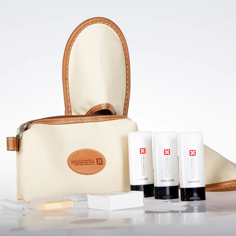 Luxury Travel Hygiene Kit Hospital Amenity Kit in Leather Bag