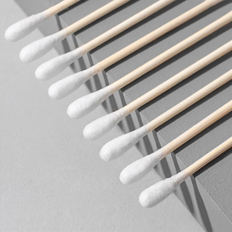 Double Round Natural Cotton Swabs Biodegradable Wooden Cotton Buds