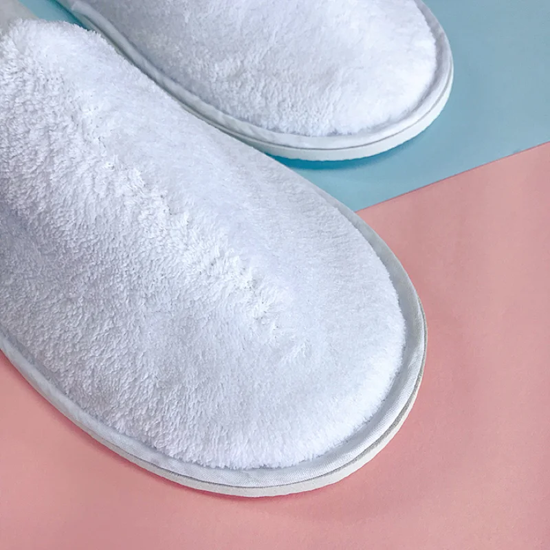 Luxury Hotel Home Spa Guest Use White Coral Fleece Slippers