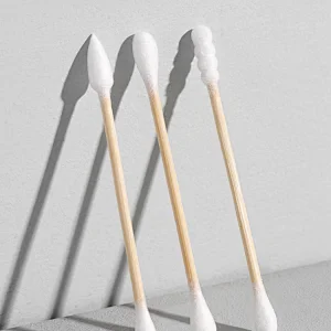 Double Round Natural Cotton Swabs Biodegradable Wooden Cotton Buds