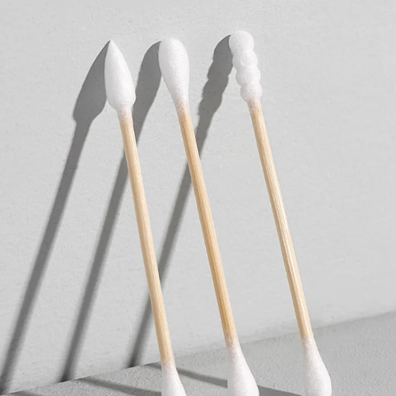 Double Round Natural Cotton Swabs Biodegradable Wooden Cotton Buds