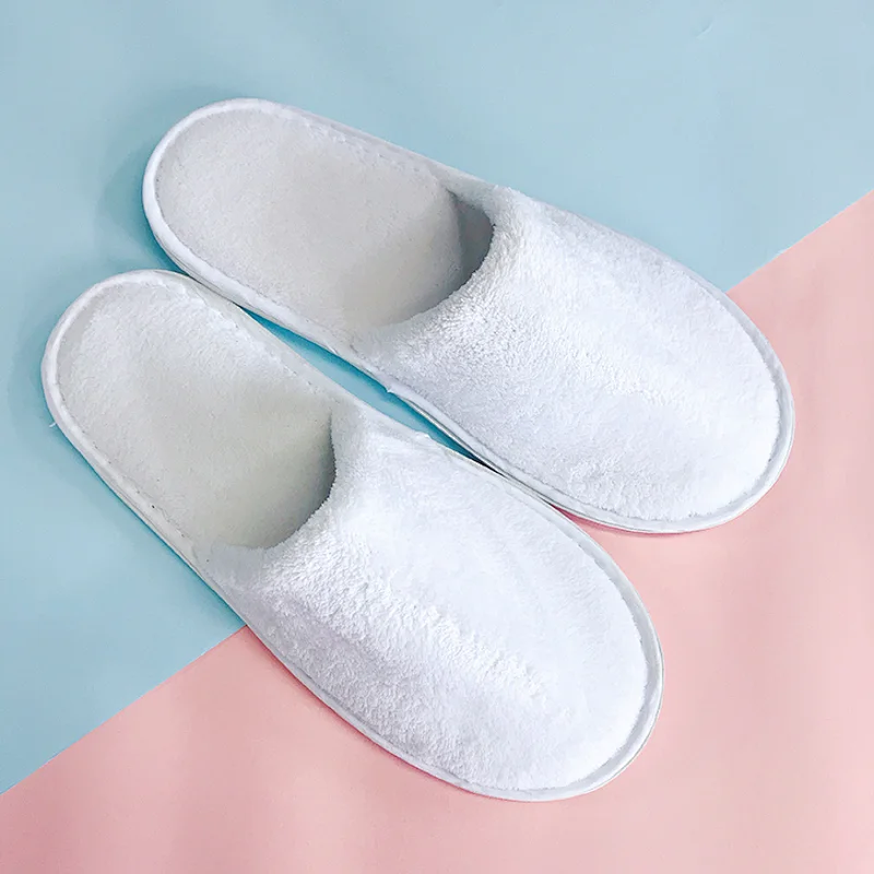 Luxury Hotel Home Spa Guest Use White Coral Fleece Slippers