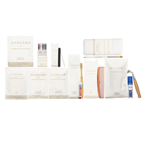 Eco-friendly Stone Paper Pouch Package Luxury Guest Room Hotel Toiletries Amenities Kits