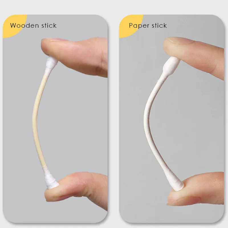 Double Round Natural Cotton Swabs Biodegradable Wooden Cotton Buds