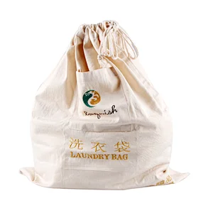 Custom Portable Hotel Drawstring Cotton Cloth Laundry Bag