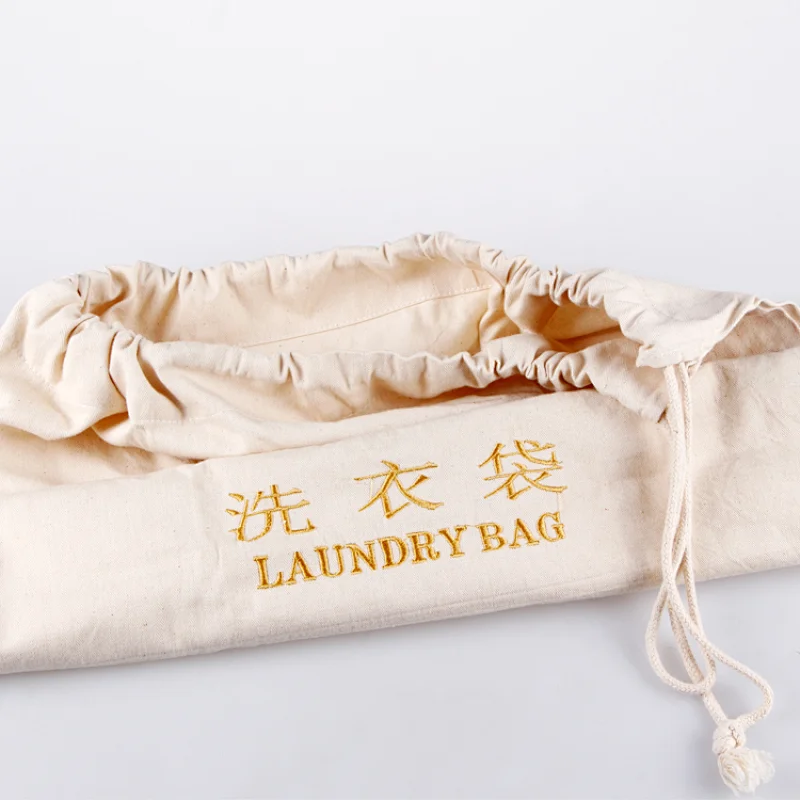 Custom Portable Hotel Drawstring Cotton Cloth Laundry Bag