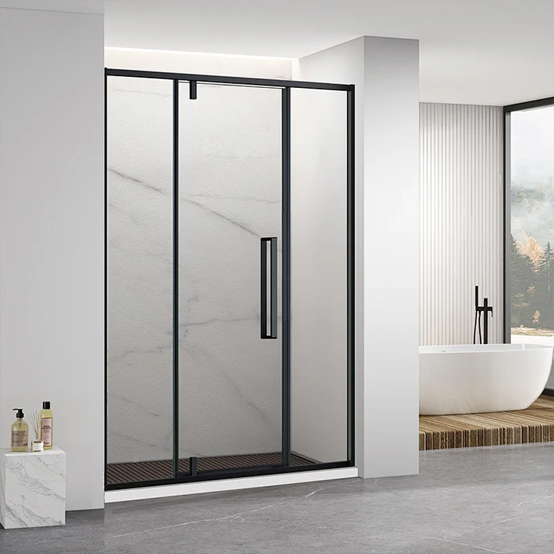 Fashionable Design Bathroom Shower Room Pivot Shower Door Black Frame Glass Door