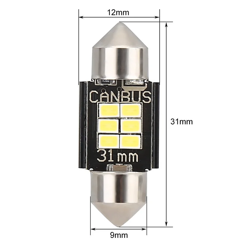 SANYOU T10 LED Bulb White Canceller Non-polar Heat Sink DC9V-16V 28 / 31mm 300Lm 6PCS 3020SMD chip 1pc