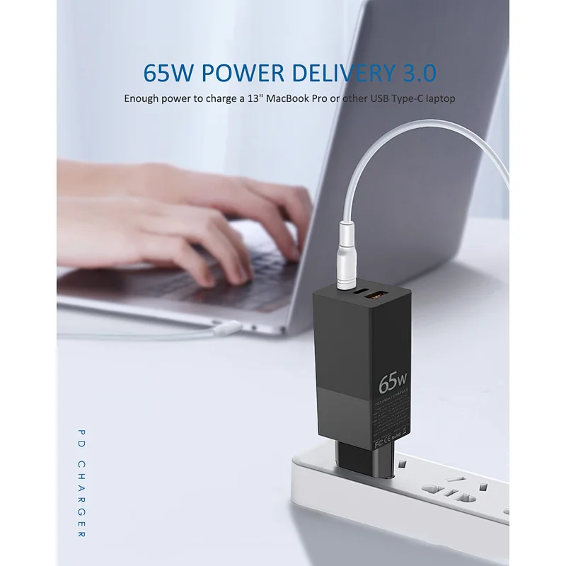 USB A+2 Type C ports charger portable traveling Gan 65W charger for phone and laptop with 2 years warranty
