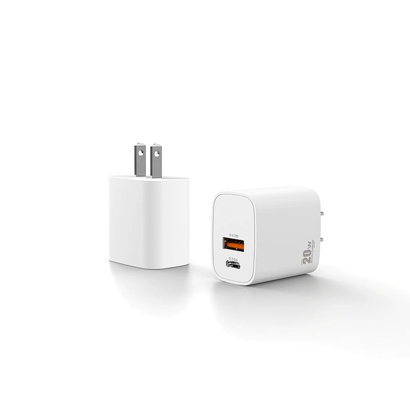 OEM factory QC3.0 usb c wall charger 20w PPS PD mobile charger portable charger USB-C PD + QC 3.0 2 USB ports Power Adapter