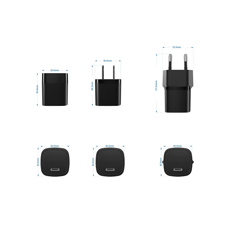 Free samples EU US UK AU Portable Fast Mobile Charging TYPE C travel Adapter 20w PD Wall power adapter