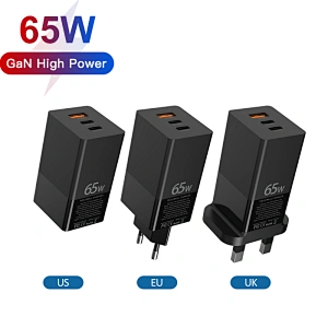 PD65W 3 ports wall charger USB-A and Type C for ipad, mobile phone, Game device