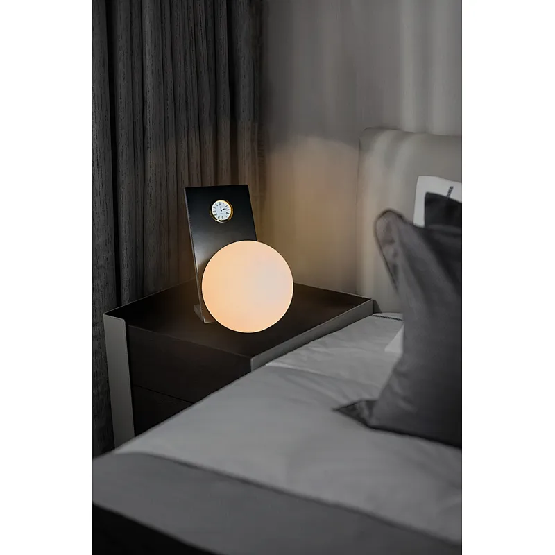 Olivia Bronze Quartz Clock Opal Glass Ball Bedside Table Lamp For Living Room
