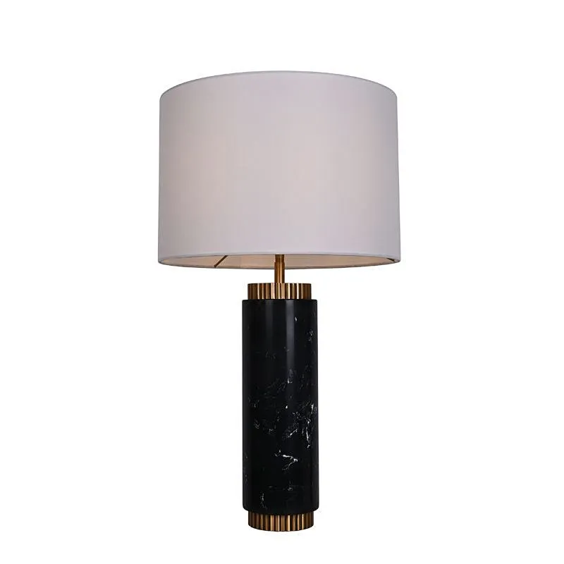 Solid Black Marble Column Striped Table Lamp