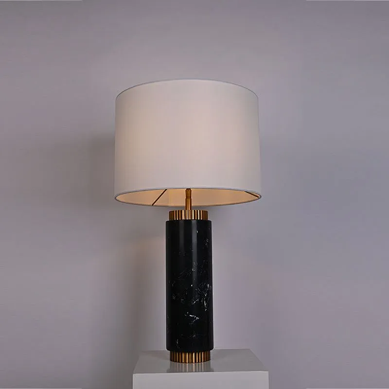 Solid Black Marble Column Striped Table Lamp