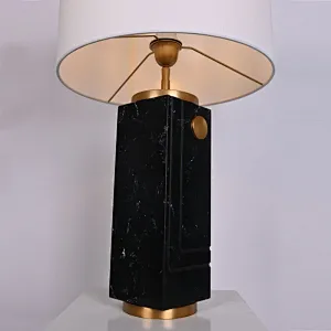 Black Marble Square Round Table Lamp
