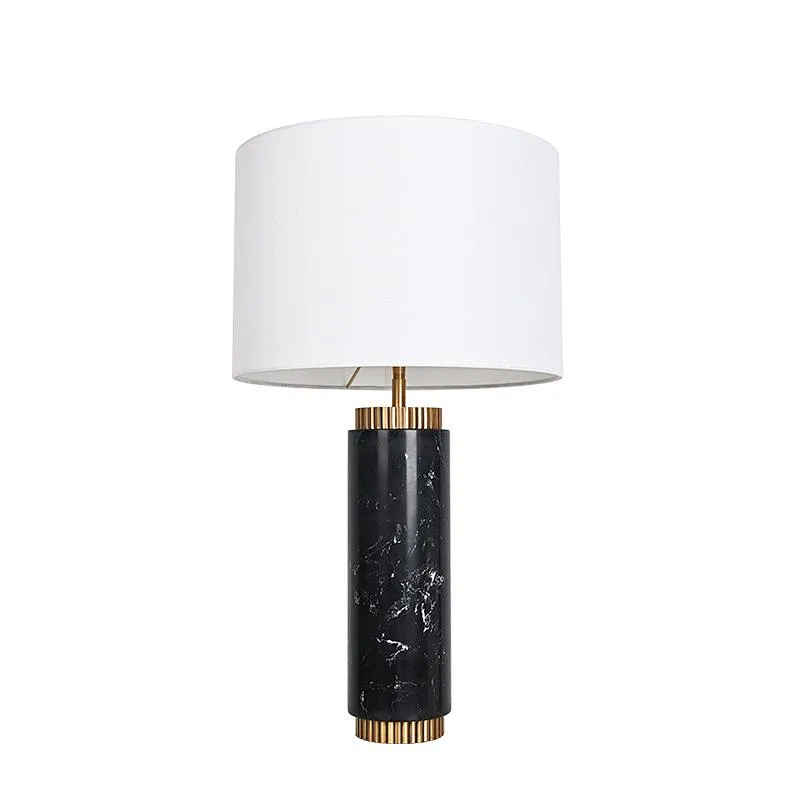 Solid Black Marble Column Striped Table Lamp
