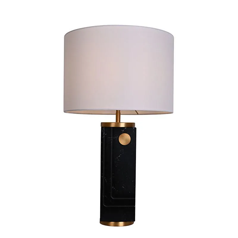 Black Marble Square Round Table Lamp