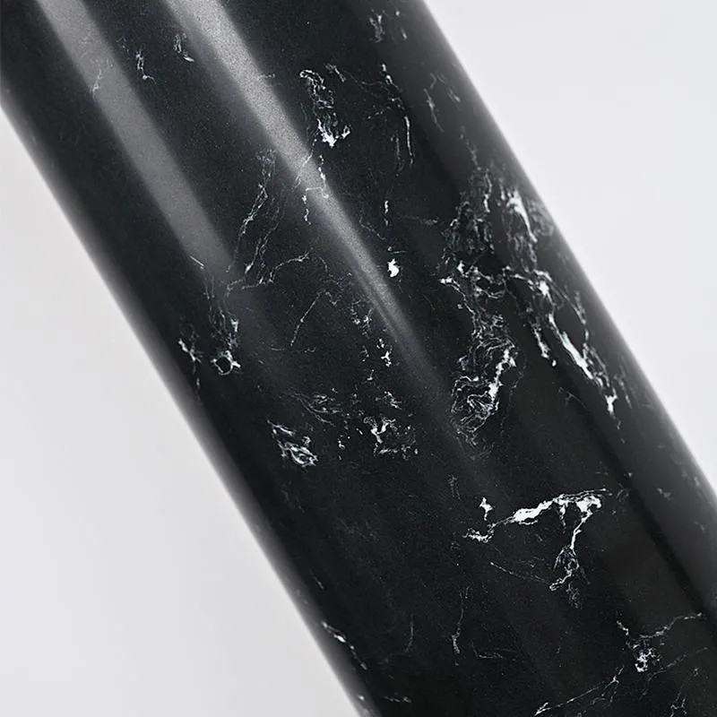 Solid Black Marble Column Striped Table Lamp