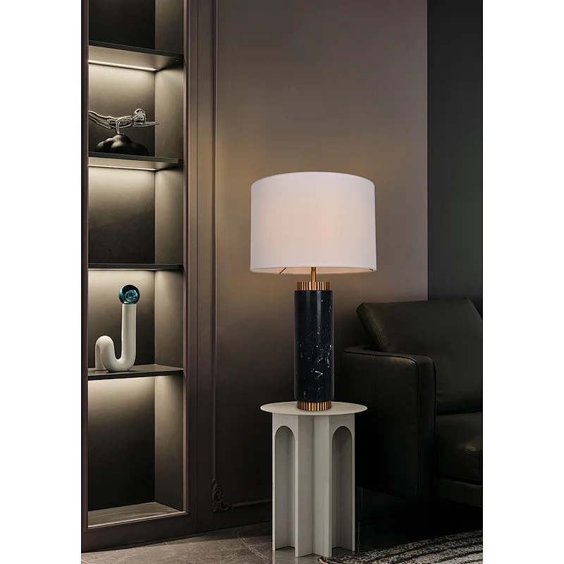 Solid Black Marble Column Striped Table Lamp