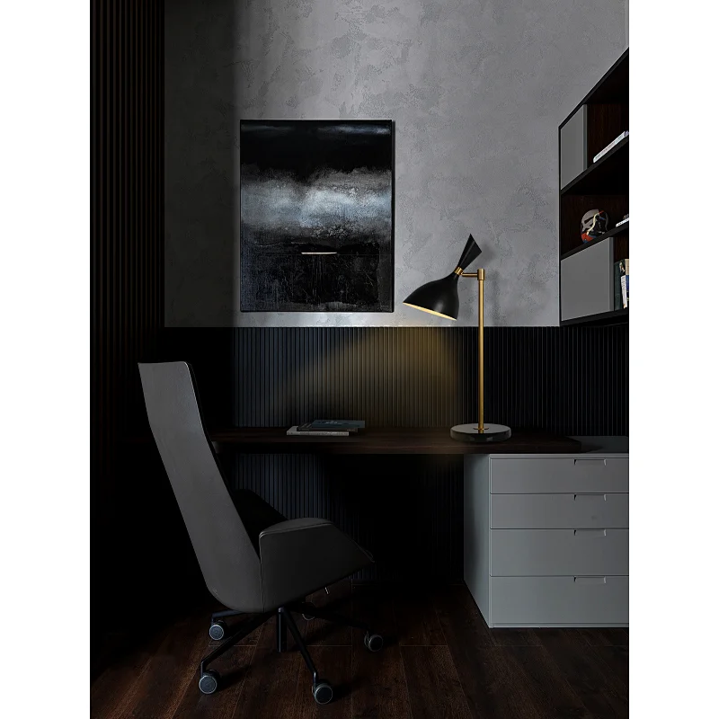 Modern style simple black Aluminum Cone Slanted Shade marble base desk reading lamp
