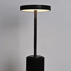 LED Steel Utilitaire Desk Lamp Minimalist Knurled Black Travertine Table Lamp