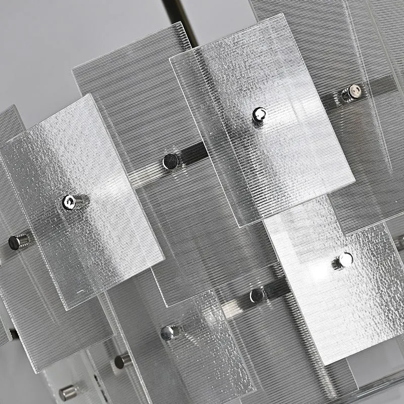 Clear Textured Layering Ripple Glass Sheet Hanging Light Contemporary Chandelier