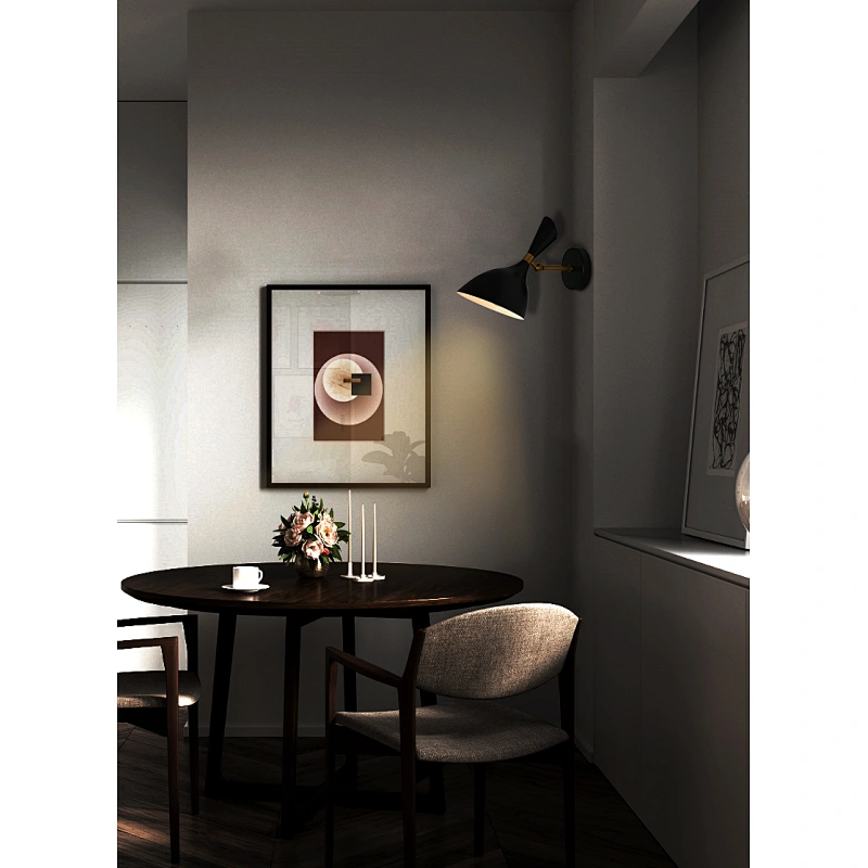 Simple Black Swing Shade Antique Brass Decorative Scone Wall Reading Lamp