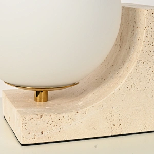 Nordic Modern Globe Opal Glass Night Lamp Travertine Stone Table Lamp