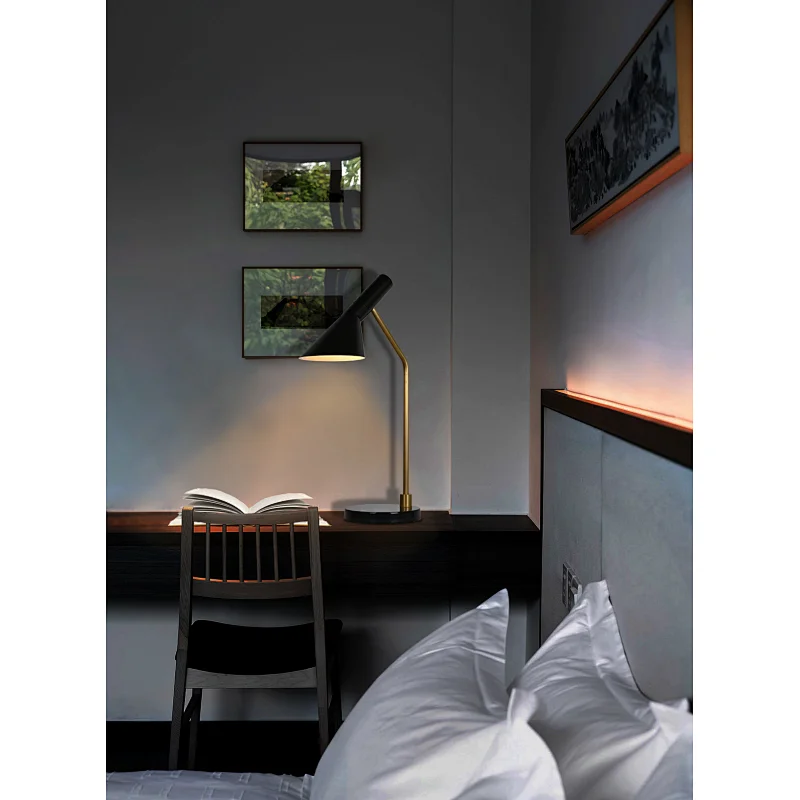 Modern style simple black Aluminum Cone Slanted Shade marble base desk reading lamp