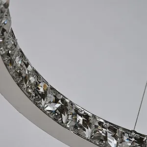 Hanging Stainless Steel Circle Ring LED Crystal Glass Pendant Light For Restaurant