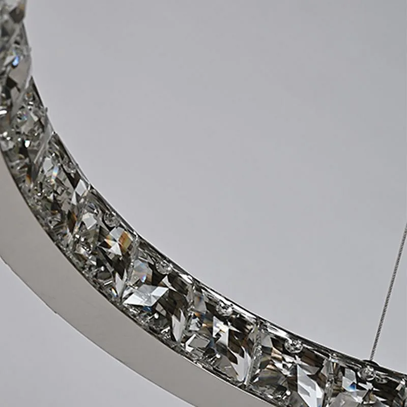 Hanging Stainless Steel Circle Ring LED Crystal Glass Pendant Light For Restaurant