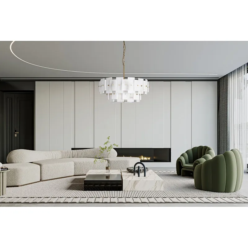 Layering 2-alabaster Sheet Chandelier In Steel Stainless