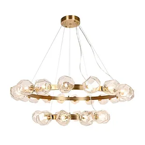 Polyhedral art glass chandelier antique brass pendant light