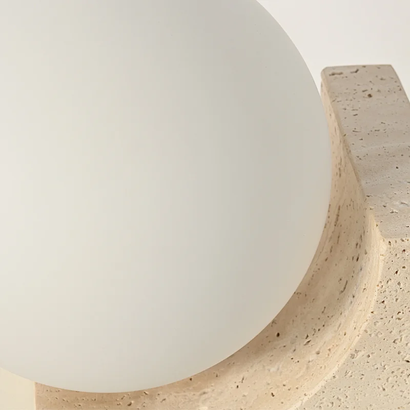 Nordic Modern Globe Opal Glass Night Lamp Travertine Stone Table Lamp
