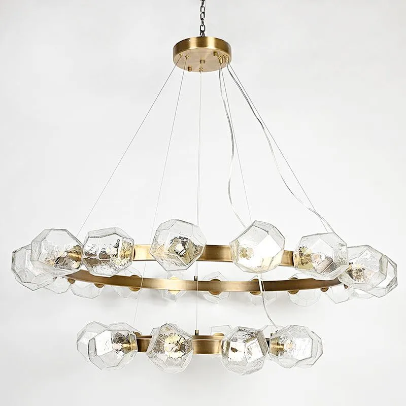 Polyhedral art glass chandelier antique brass pendant light