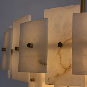 Layering 2-alabaster Sheet Chandelier In Steel Stainless