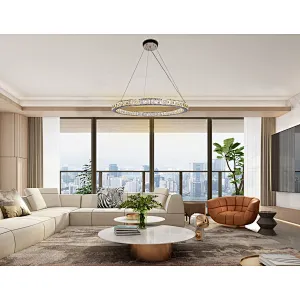 Hanging Stainless Steel Circle Ring LED Crystal glass chanderlier for restaurant