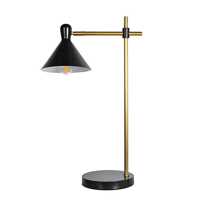 Simple black Antique Brass Tube Marble Base Desk Table reading lamp