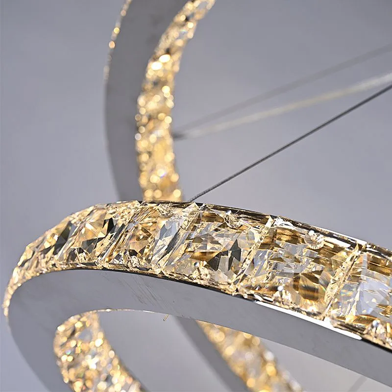 Classic crystal glass LED ring pendant light for living room