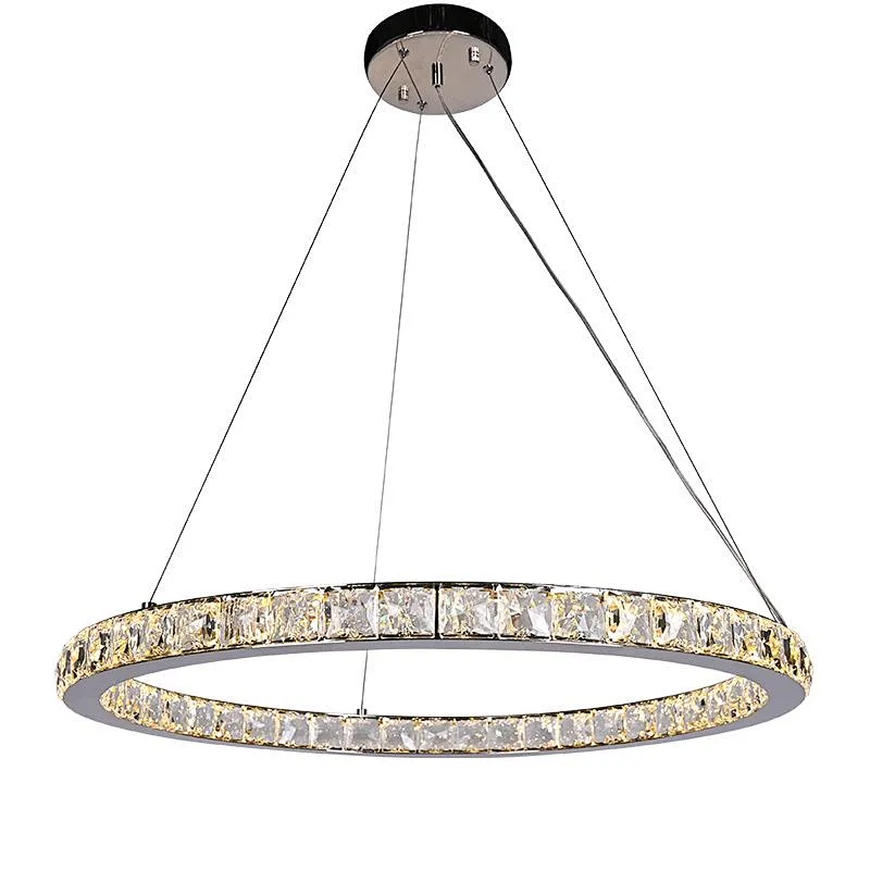 Hanging Stainless Steel Circle Ring LED Crystal glass chanderlier for restaurant
