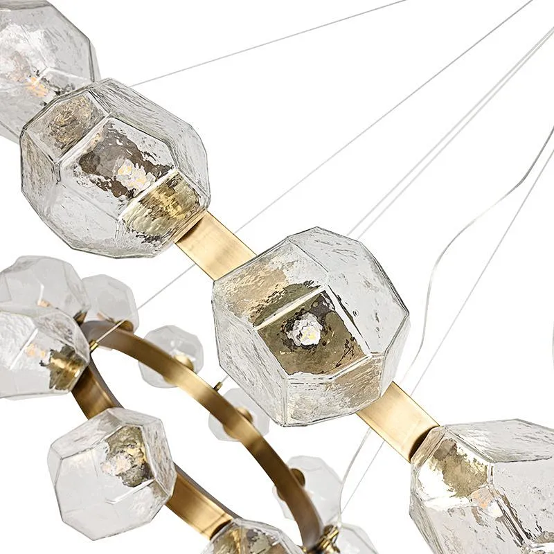 Polyhedral art glass chandelier antique brass pendant light