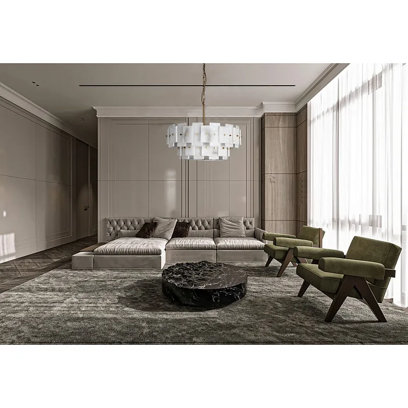 Layering 2-alabaster Sheet Chandelier In Steel Stainless