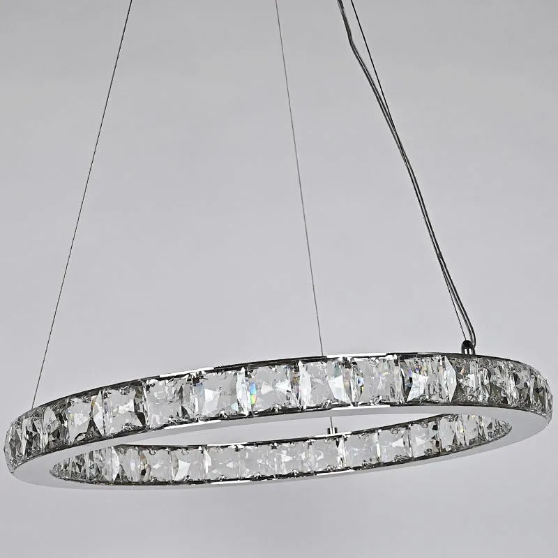Hanging Stainless Steel Circle Ring LED Crystal Glass Pendant Light For Restaurant